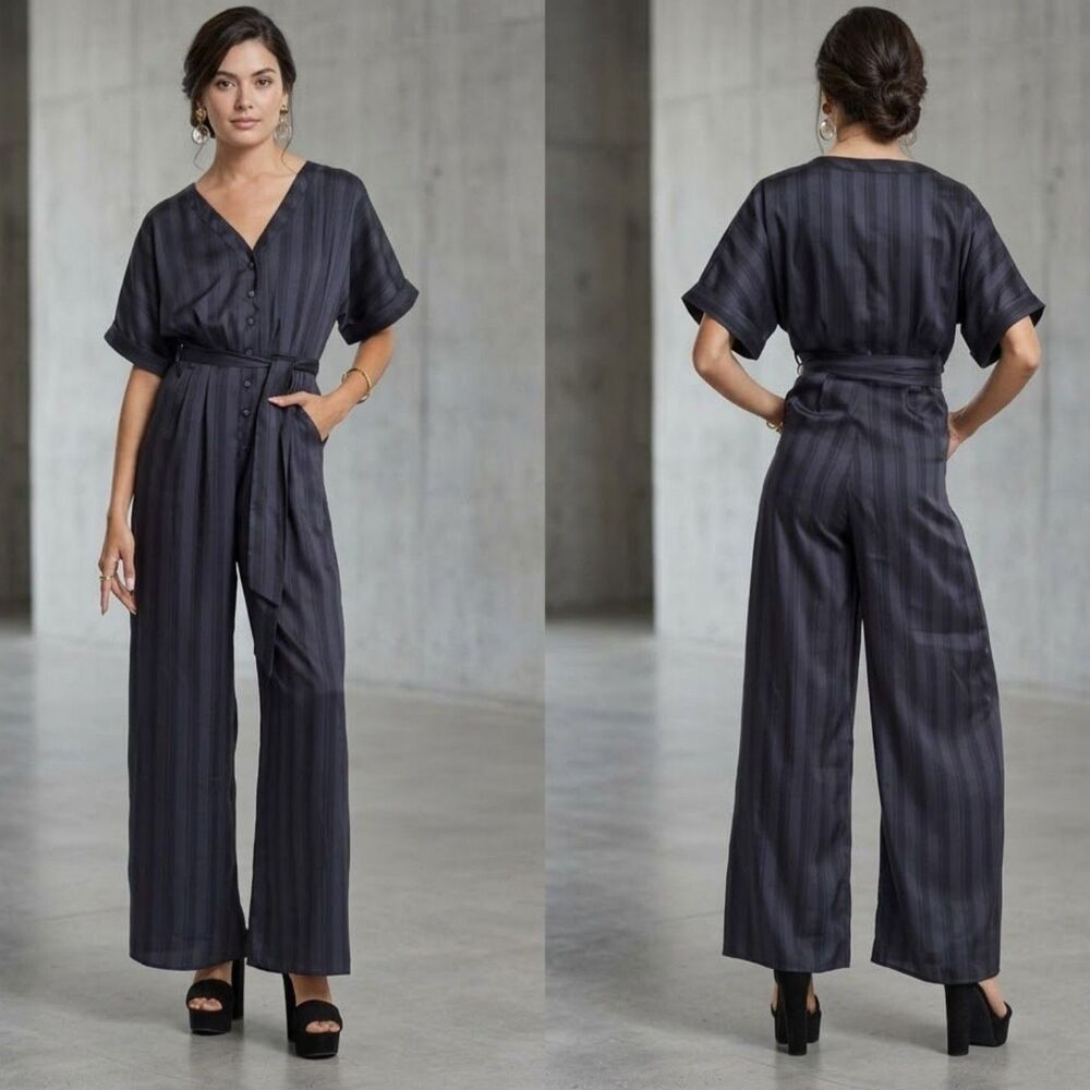 Anthropologie CIEBON Jumpsuit S Short Sleeve Chic Elegant Dressy Chic Black Naya